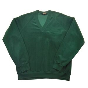 Vintage Lee Men V-Neck Velour Sweatshirt Forest Green Made in USA Large 70s 80s